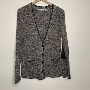 Eight Eight Eight Long Sleeve Knit Button Up Black Grey Cardigan Front Pockets